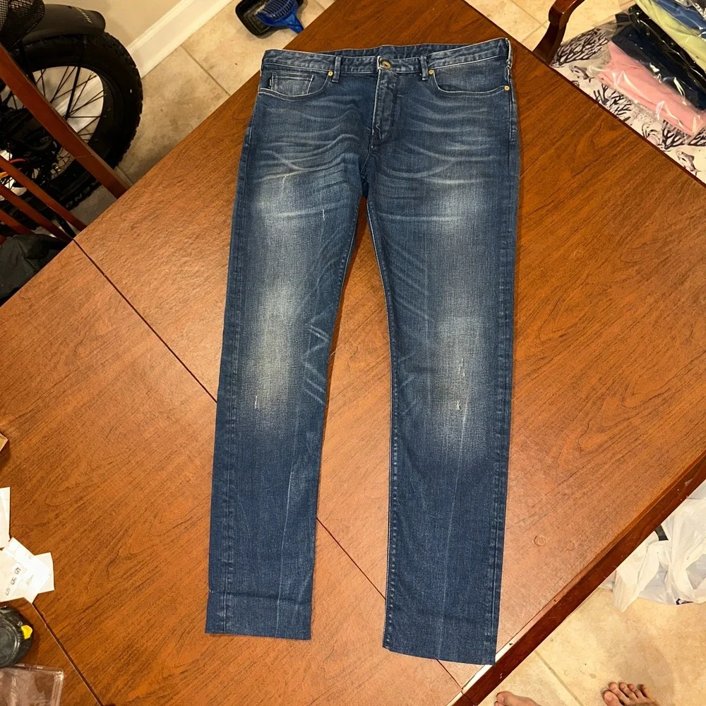 Armani Jeans Mens Slim Fit Distressed Medium Wash Eagle Logo 36x33 or 36 NWOT